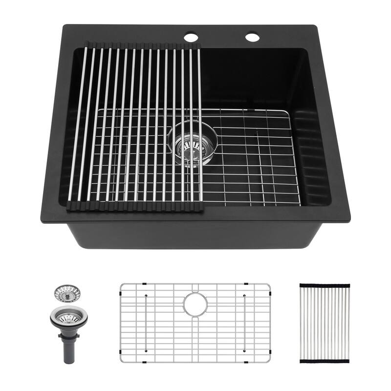 Drop-in Single Bowl Quartz/Granite Composite Kitchen Sink in Matte Black