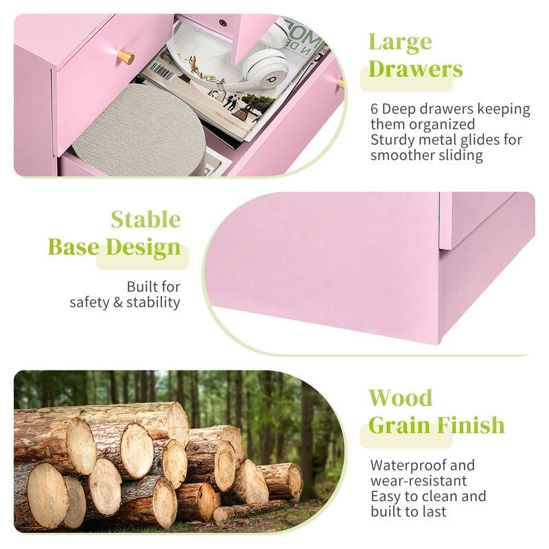 6-Drawer Large Dresser For Bedroom And Chest Of Drawers With Sturdy Construction Wood Storage Organizer For Closet