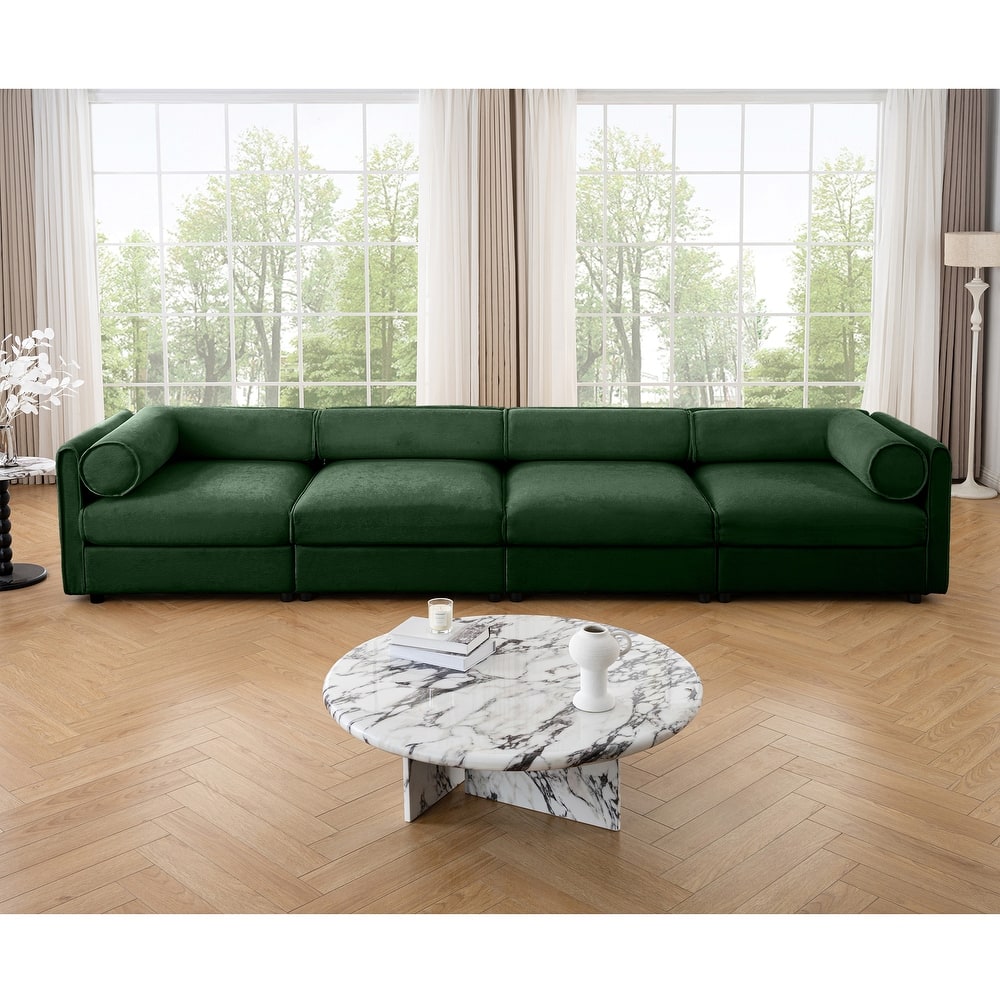 142.5" Oversized Modular Chenille Sectional Sofa with Storage Seat, Modern Upholstered Couch with Cylindrical Backrest, Armrests