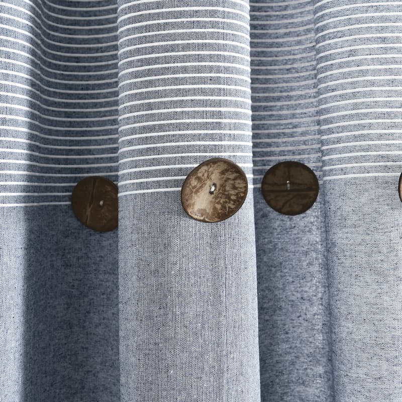 Lush Decor Farmhouse Button Stripe Yarn Dyed Woven Cotton Window Curtain Panel Pair
