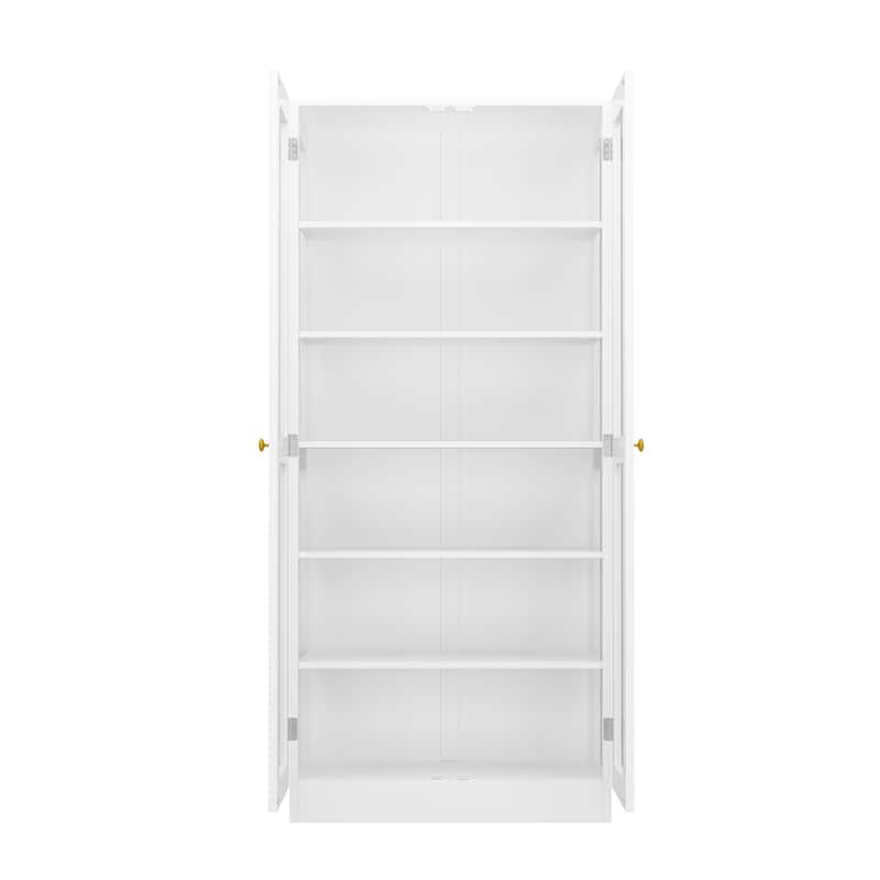 Bookcase Display Cupboard Curio Cabinet 2 Glass Door White Lacquer - 70.9"Hx31.5"W