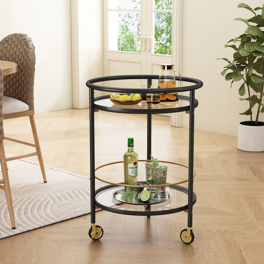 Christopher Knight Home - Aurelia Modern Round Bar Cart with Tempered Glass Shelves