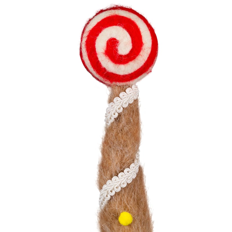 Gingerbread and Candy Gnome Christmas Decoration - 17" - Beige and White