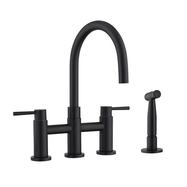 slide 2 of 19, PROOX Double Handle Bridge Kitchen Faucet with Side Sprayer Matte Black