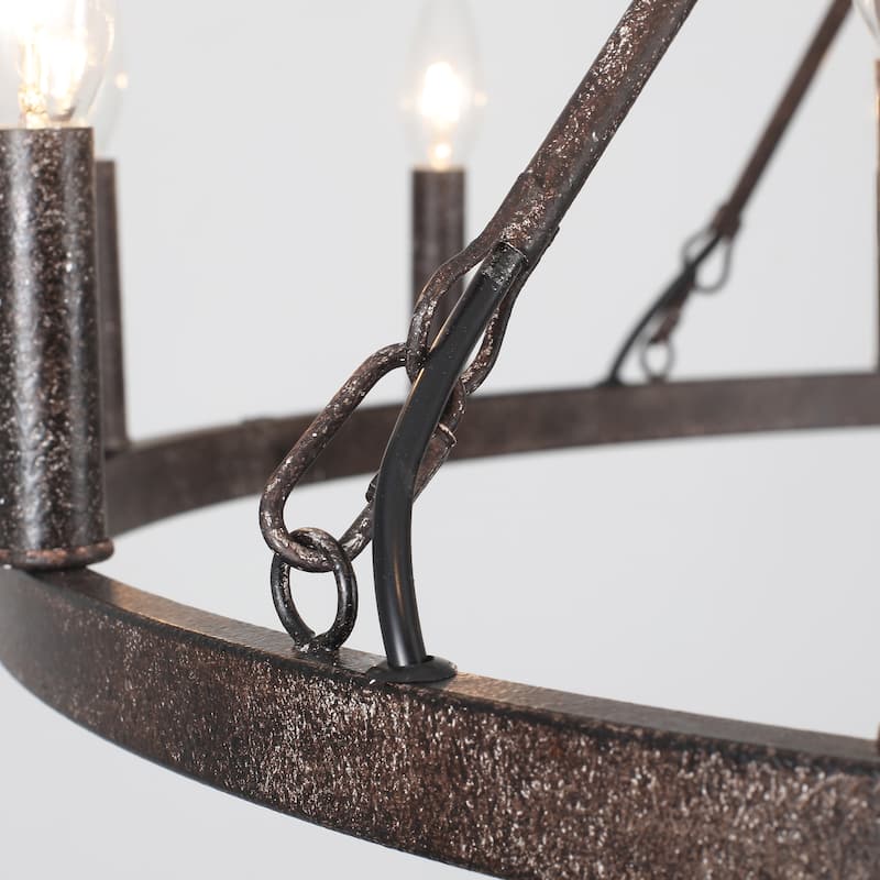 12-Light 37.99 in. Rustic Wagon Wheel Chandelier for Bedroom Kitchen