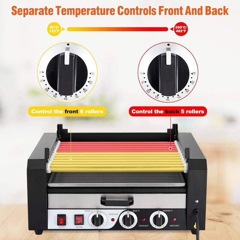 Hot Dog Roller with Warming Drawer, Stainless Steel Sausage Grill
