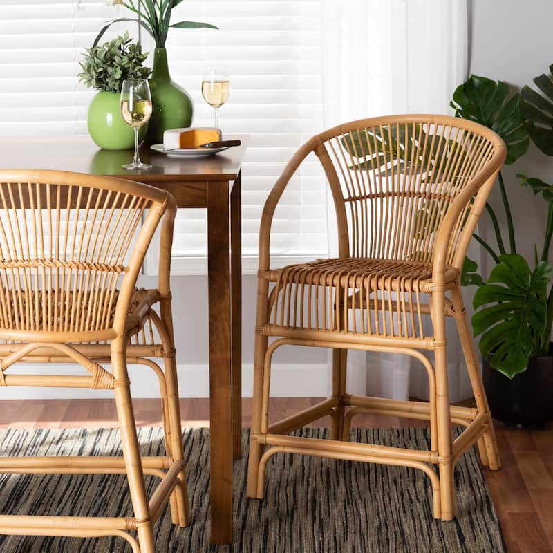 Murai Modern Bohemian Natural Brown Rattan Counter Stool