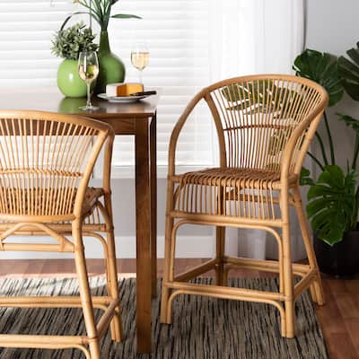 Murai Modern Bohemian Natural Brown Rattan Counter Stool