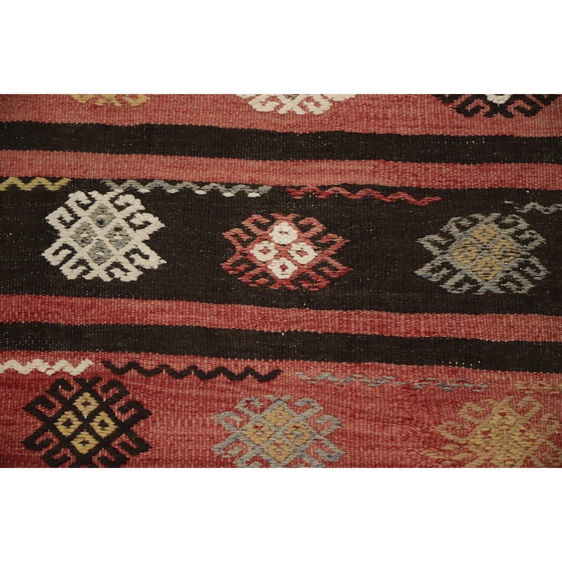 Hand Woven Oriental 100% Wool Carpet Southwestern Tribal Oranges & Rust Kilim Area Rug - 9' 4'' X 6' 1''