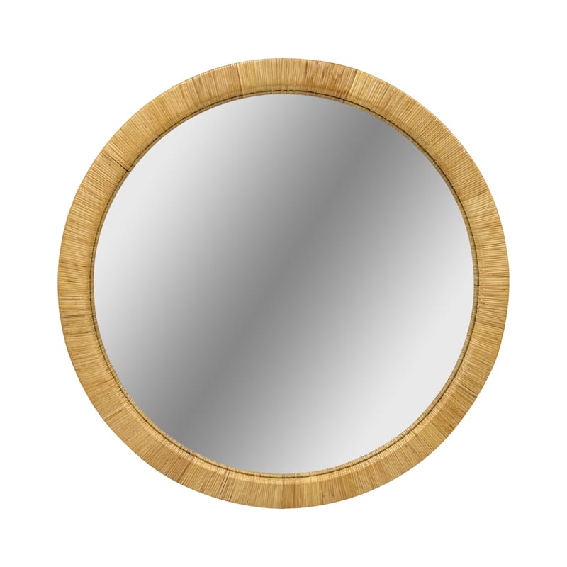 36" Dia Natural Rattan Round Wall Mirror
