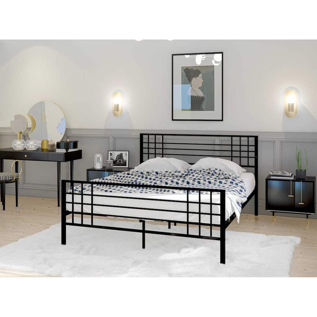 Queen Platform Bed - Modern Wood Bed Frame with Metal Legs - Sturdy & Easy Assembly