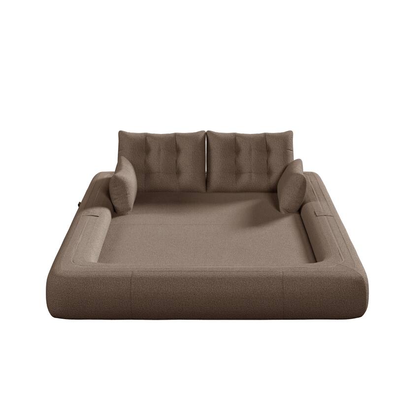 78.7" Foldable Sofa Bed, Teddy Fabric Convertible Floor Sofa Couch with Pillow, Upholstered Loveseat Sleeper Bed for Living Room