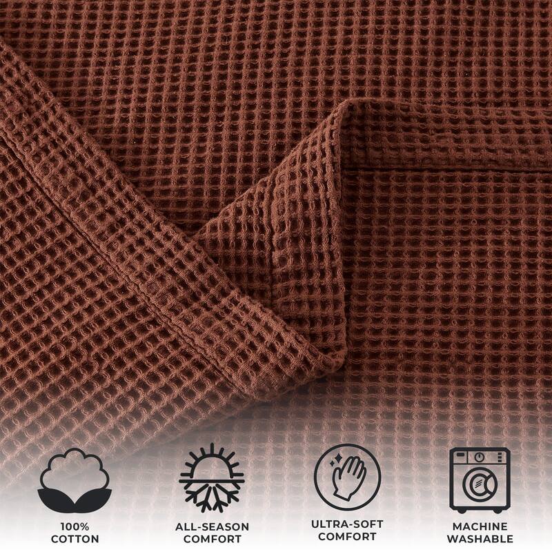 Linery & Co. 100% Cotton All-Season Lightweight Waffle Weave Knit Throw Blanket
