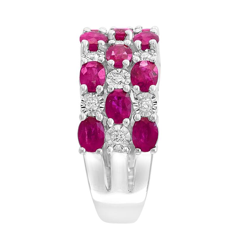Effy Jewelry Ruby Stacked Ring with Diamonds in 14K White Gold, 3.58 TWC Size- 7