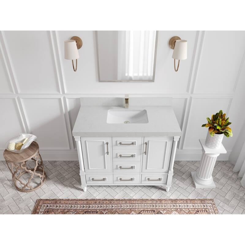 Willow Collections 42 in. W x 22 in. D Aberdeen Single Bowl Sink Bathroom Vanity with Countertop - 2" Carrara Quartz - White