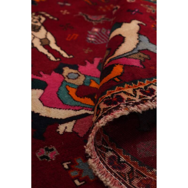 Hand Knotted Oriental 100% Wool Carpet Traditional Tribal Red Shiraz Area Rug - 6' 11'' X 4' 3''
