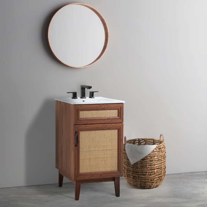 Ancillary Rattan Modern Farmhouse 2-Shelf Bath Vanity Cabinet Only (Sink Basin not Included), by JONATHAN Y