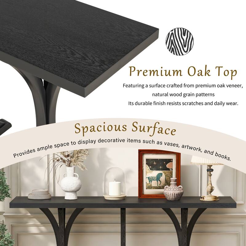 Oak Veneer Top Console Table with Curved Legs, Wooden Entryway Table Accent Table for Living Room Hallway