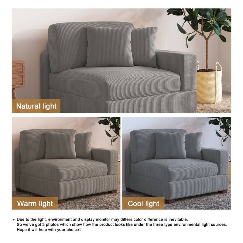 Upholstered Corduroy Modular Sectional Sofa with 2 throw pillows