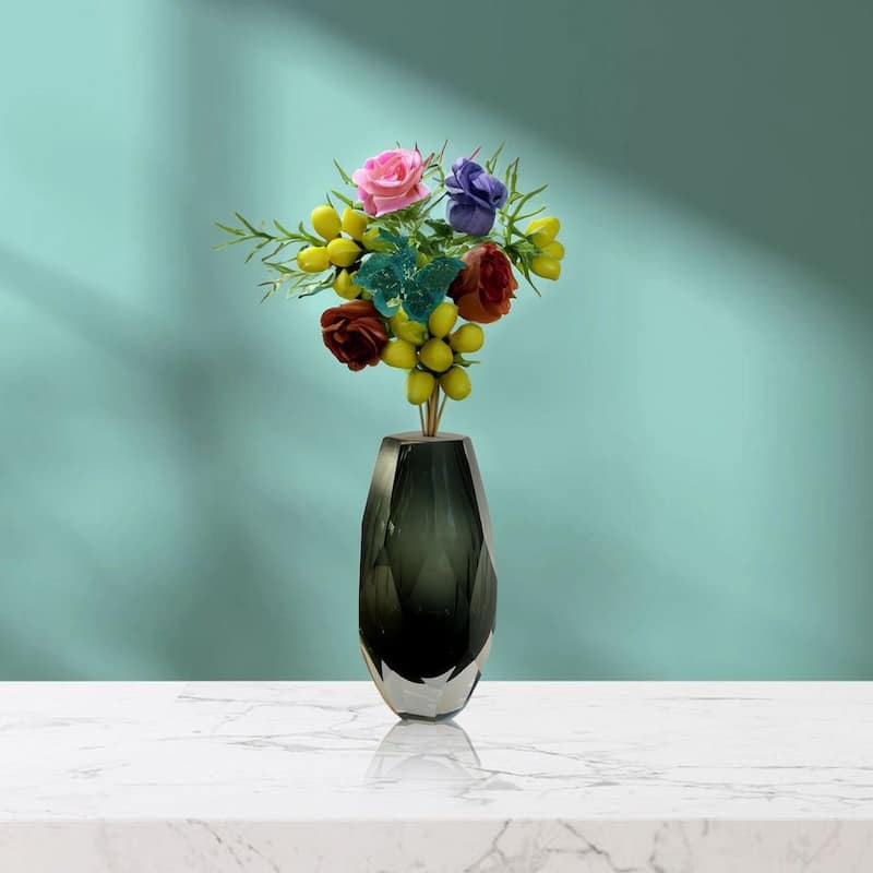 Smoky Gray Cut Glass Vase