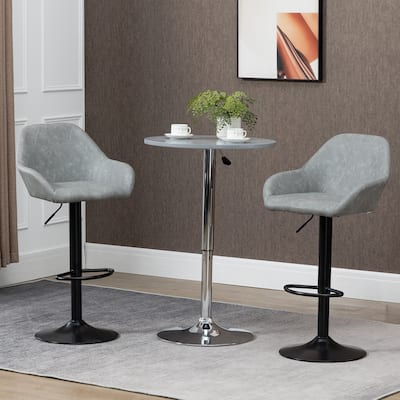 HOMCOM Adjustable Bar Stools Set of 2, Swivel Barstools with Footrest and Back, PU Leather and Steel Round Base