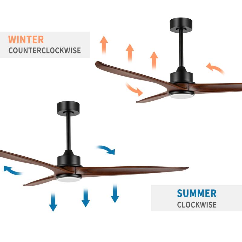 60" Solid Wood 3-Blade LED Ceiling Fan with Light Kit and Remote Control