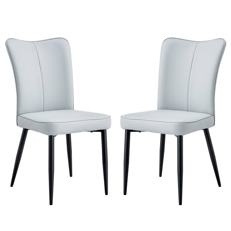 Modern/Minimalist Style PU Leather Dining Chairs Set of 2 with Black Metal Legs