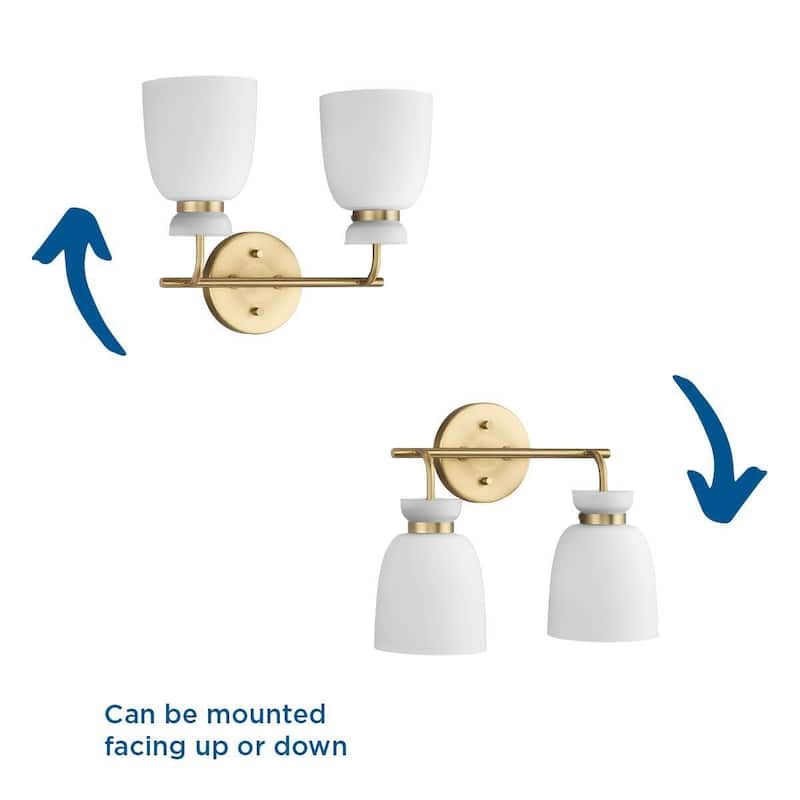 Lexie Collection Two-Light Brushed Gold Contemporary Vanity Light - 14 in x 6.62 in x 11 in
