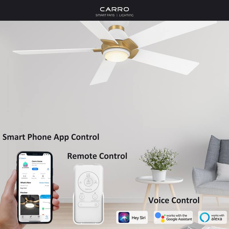 CARRO Joule 52" 5-Blade Smart Ceiling Fan with Light and Remote-Flush Mount