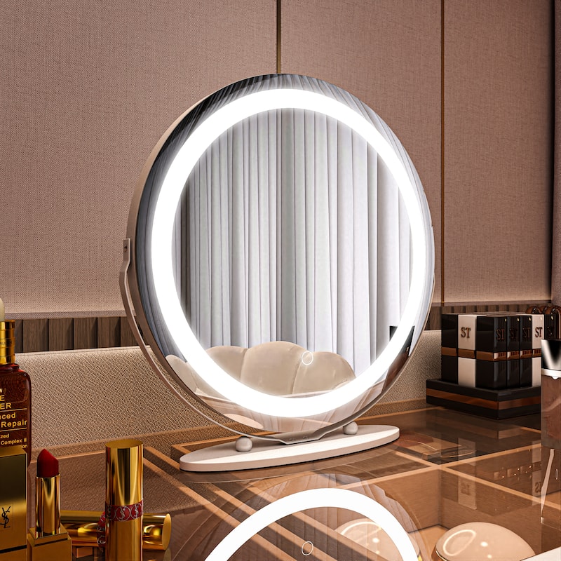 TOOLKISS 19-inch Round Dimmable LED Tabletop Makeup Mirror - 19"