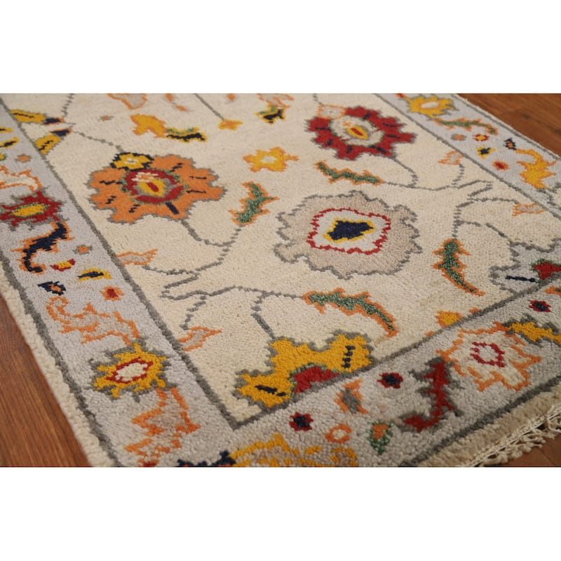 Floral Oushak Indian Foyer Rug Handmade Wool Carpet - 2'7"x 5'1"
