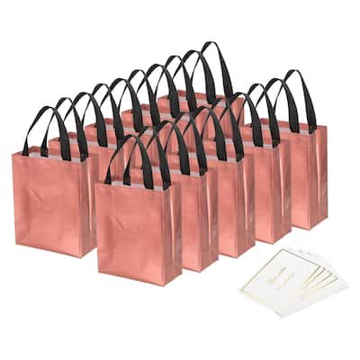 Gift Bags with Cards, 12 Set 8" Reusable Non-Woven Gift Goodie Bags - 10"x8"x4"
