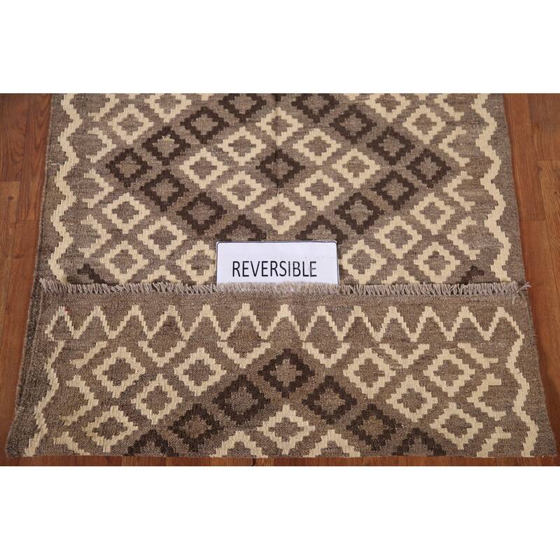 Brown Kilim Accent Rug Hand-Woven Reversible Oriental Wool Carpet - 3'3"x 5'2"