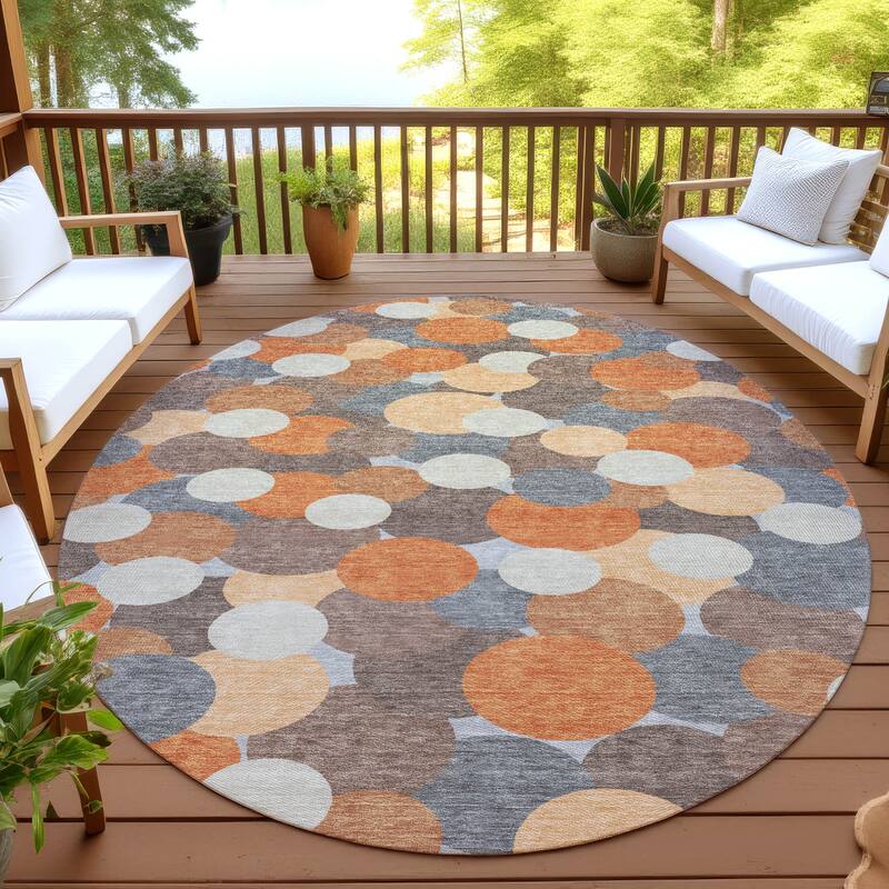Machine Washable Indoor/ Outdoor Mucho Bubbles Chantille Rug - Orange - 8' x 8'