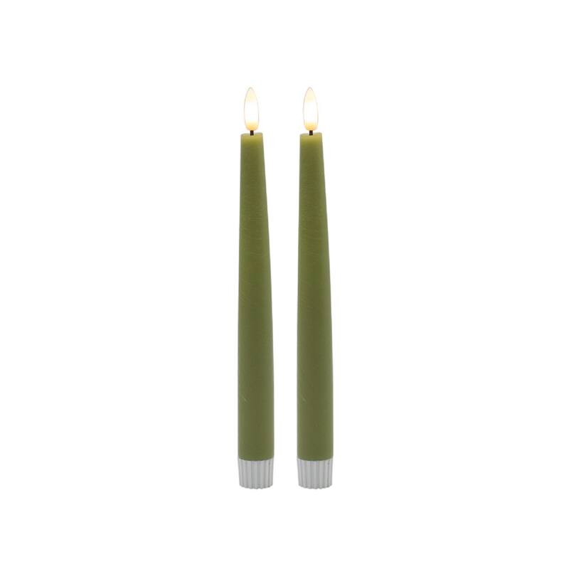 Battery Operated 3D Flame LED Taper Candles - 8.75" - Green - Set of 2