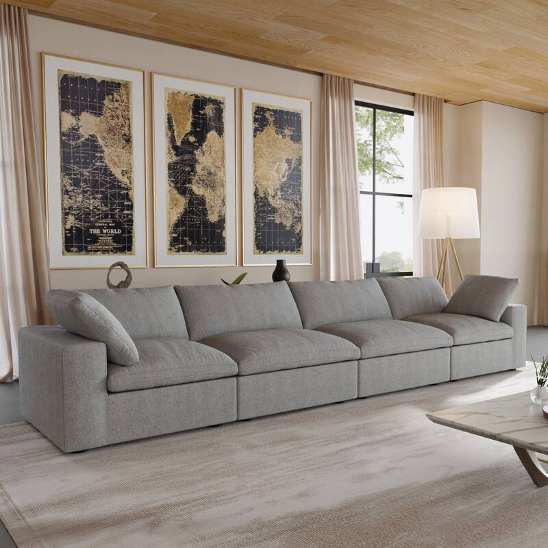 160.6" Modern Linen Upholstered Sofa Multiple Cushions Sectional Couch