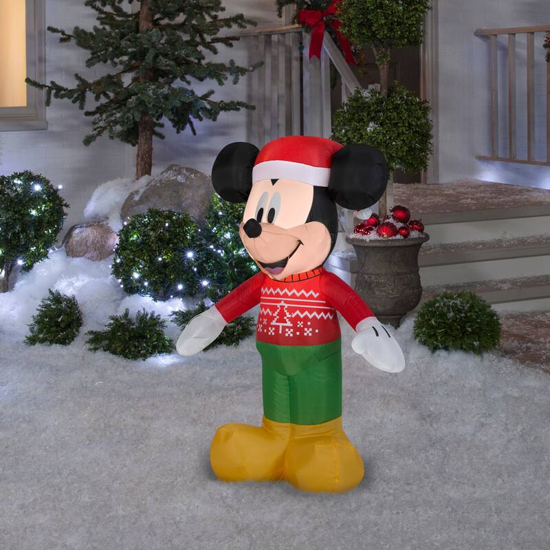 Gemmy Christmas Airblown Inflatable Mickey in Ugly Sweater, 3.5 ft Tall, Multicolored