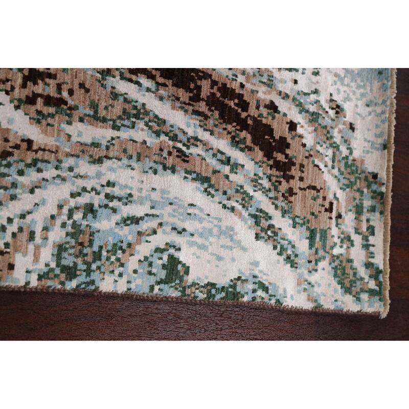 Wool/ Silk Abstract Vegetable Dye Oriental Runner Rug Hand-knotted - 2'7" x 10'2"