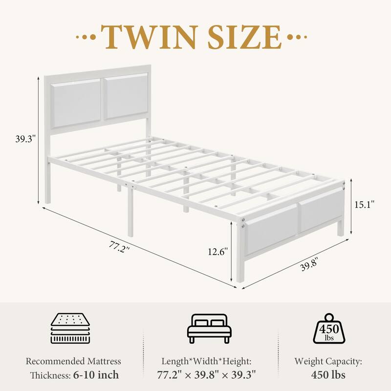 VECELO Platform Bed Frame with Wooden Headboard Heavy Duty Steel Slats Support No Box Spring Needed