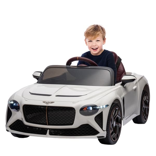 slide 2 of 45, Licensed Bentley Mulsanne - 12V Kids Ride On Car with Remote Control, USB, MP3, Bluetooth, LED Lights, Safety Belt White