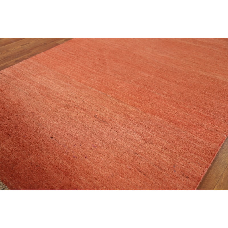 Orange Modern Gabbeh Oriental Rug Handmade Solid Wool Carpet - 2'9" x 5'1"