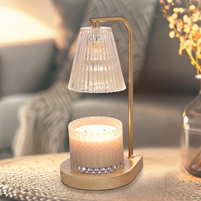 Sheffield Home Glass Candle Warmer Lamp, Flameless Candle and Wax Melter for Long-Lasting Fragrance - Gold Ribbed Glass