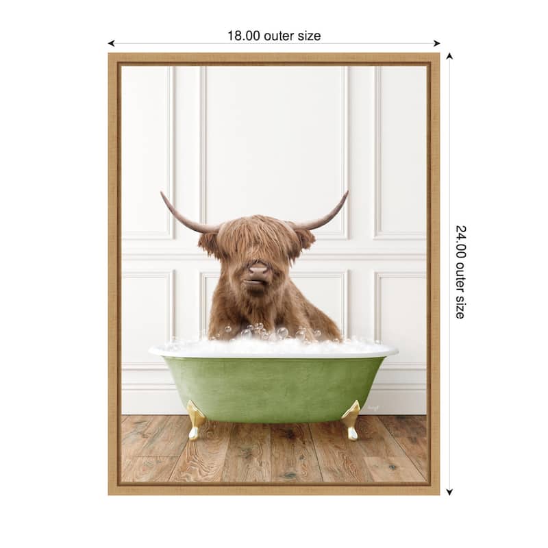 Kate and Laurel Sylvie Highland Cow in Transitional Bathtub Framed Canvas by Amy Peterson