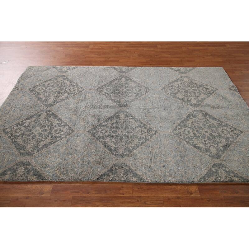 Geometric Moroccan Indian Area Rug Hand-Knotted Wool Carpet - 5'1"x 7'11"