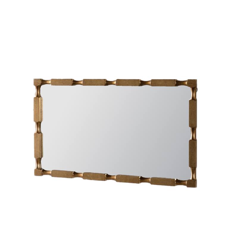 Gold Bamboo-Style Rectangular Wall Mirror, Textured Frame for Living Room/Bedroom/Entryway Decor