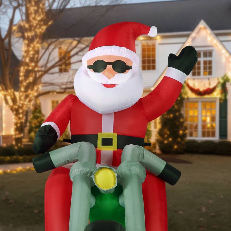 Fraser Hill Farm 6-Ft. Wide Prelit Motorcycle Santa Inflatable