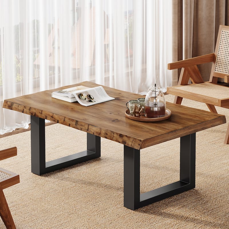 47 Inch Solid Wood Coffee Table for Living Room, Modern Center Table with Metal Frame - 47.2" W x 23.6" D x 17.7" H