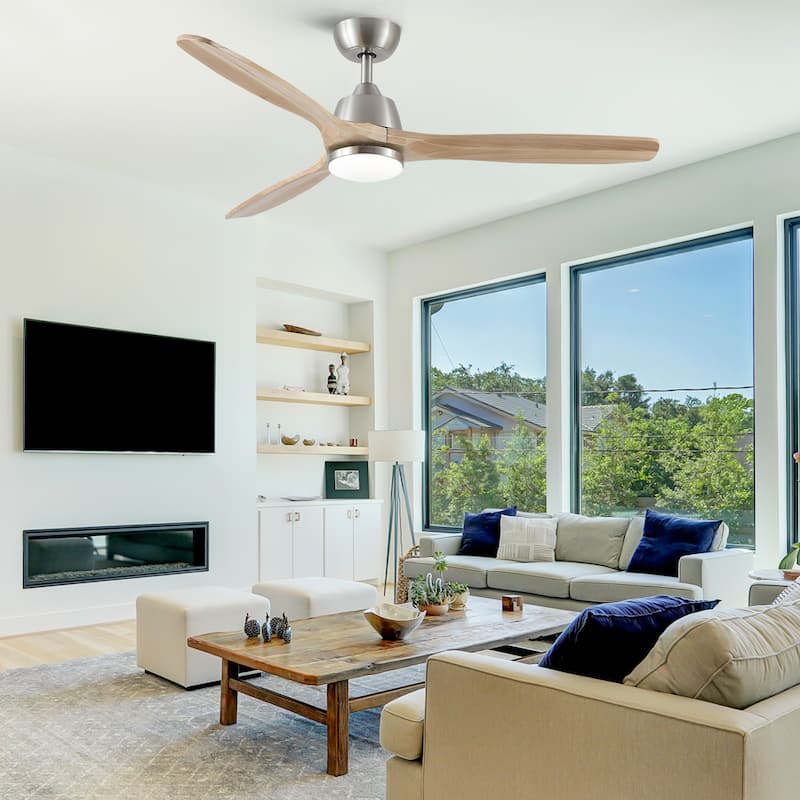 YUHAO SylvanAir Modern 52 in. Flush Mount Outdoor/Indoor Ceiling Fan with 3 Solid Wood Blades and DC Reversible Motor