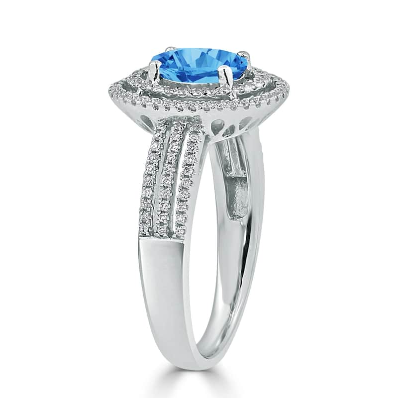 Auriya Modern 7/8ct Oval Blue Topaz and Halo Diamond Ring 1/4cttw 18K Gold