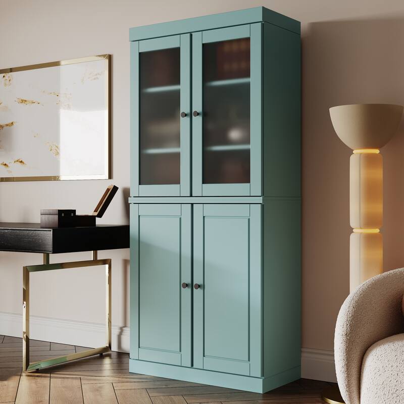 100% Solid Wood 6-Shelf Bookcase with Optional Doors by Palace Imports - 4 Dr Frosted/Wood - Aqua